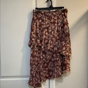 Floral Brown/Deep Maroon Asymmetrical Skirt